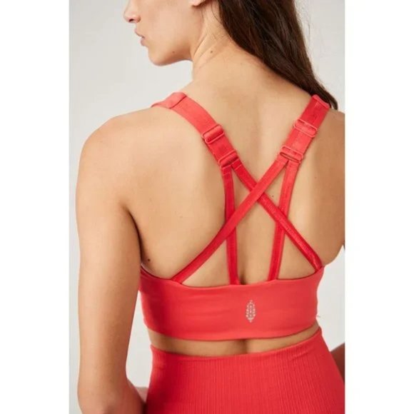 FREE PEOPLE NEW MOVEMENT Bright Red Round Robbin Brami Sports Bra Size L - Picture 5 of 8